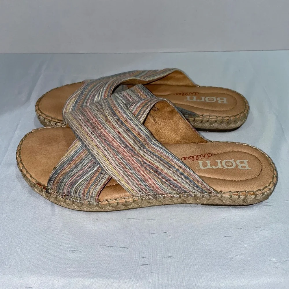 Born Drilles Womens Multi Color Striped Espadrille Slide Sandals Size 8M